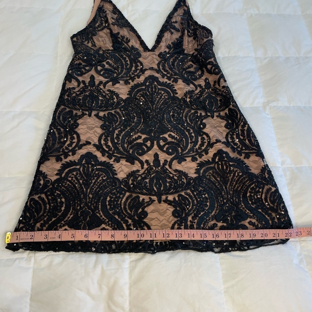 Free People Mini Black Sequence Cocktail deep V front and back dress Size 4 - Picture 9 of 12